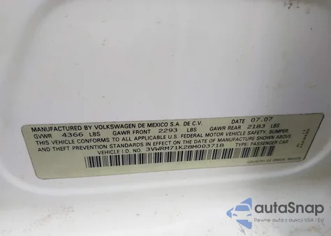 2008 Volkswagen Jetta Se/Sel z USA, uszkodzony, nr VIN 3VWRM71K28M003718